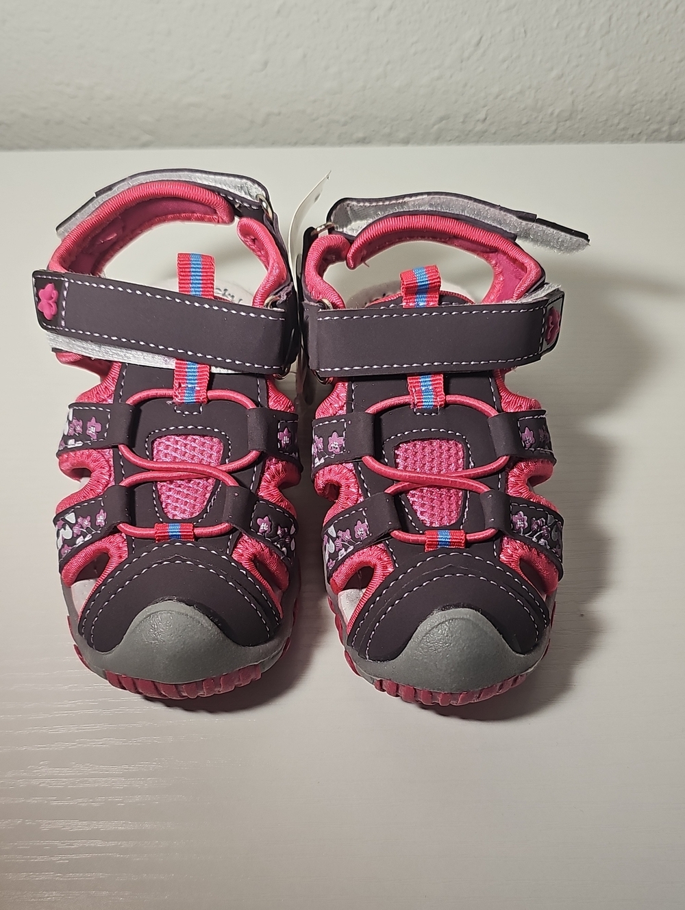 Girls Pink and Gray Outdoor Active Sandals with Hook-and-Loop Straps